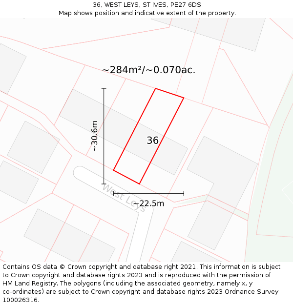 36, WEST LEYS, ST IVES, PE27 6DS: Plot and title map