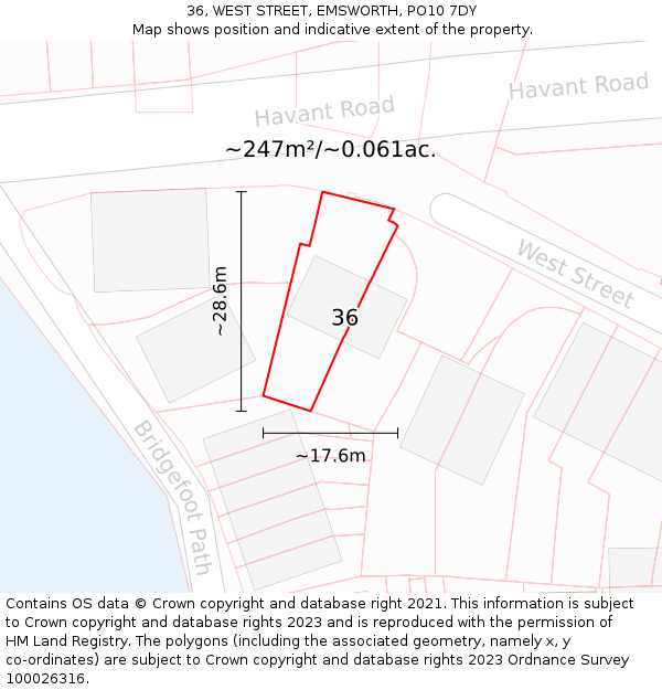 36, WEST STREET, EMSWORTH, PO10 7DY: Plot and title map