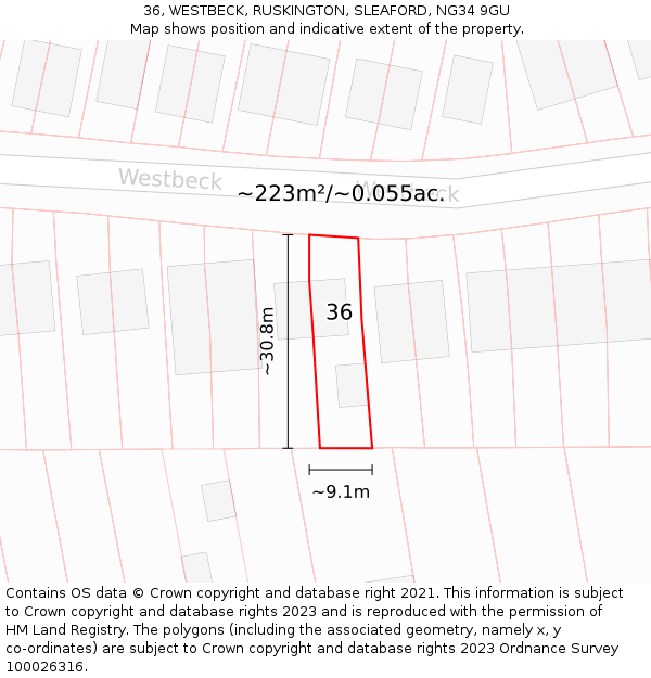 36, WESTBECK, RUSKINGTON, SLEAFORD, NG34 9GU: Plot and title map
