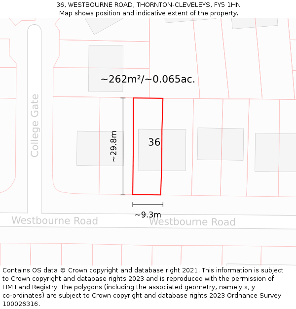 36, WESTBOURNE ROAD, THORNTON-CLEVELEYS, FY5 1HN: Plot and title map