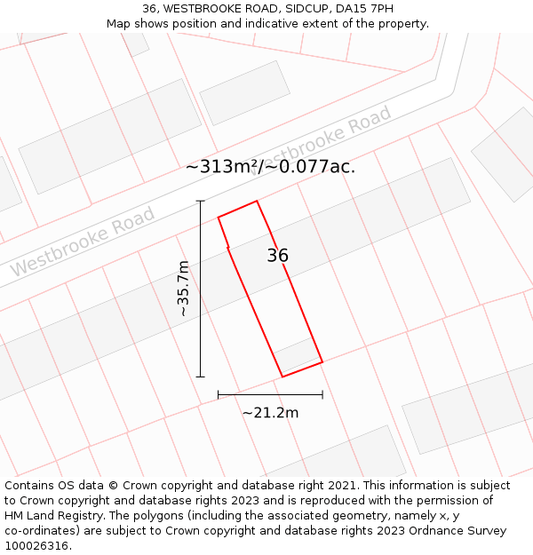 36, WESTBROOKE ROAD, SIDCUP, DA15 7PH: Plot and title map