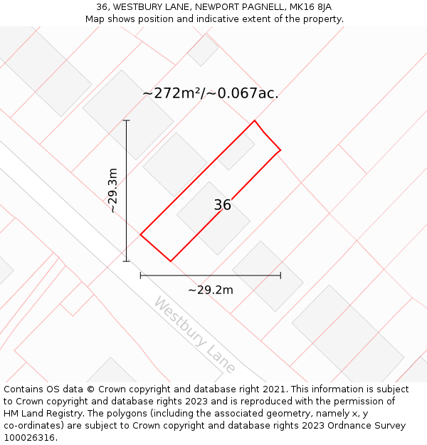 36, WESTBURY LANE, NEWPORT PAGNELL, MK16 8JA: Plot and title map