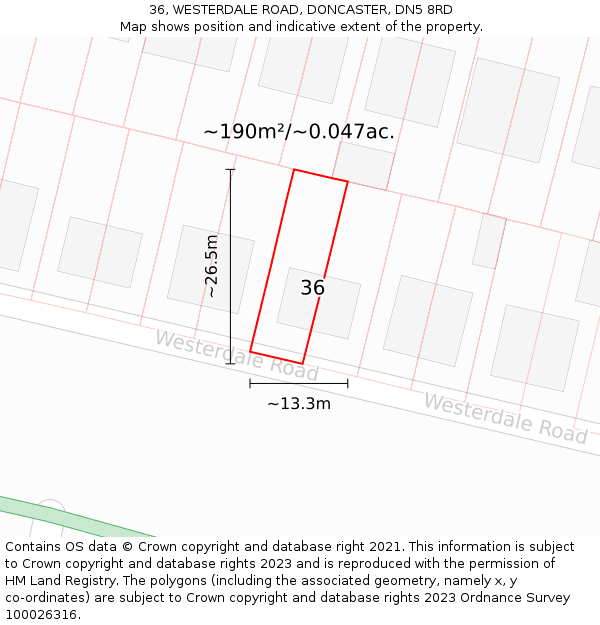 36, WESTERDALE ROAD, DONCASTER, DN5 8RD: Plot and title map