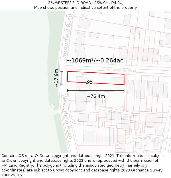 36, WESTERFIELD ROAD, IPSWICH, IP4 2UJ: Plot and title map