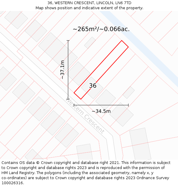 36, WESTERN CRESCENT, LINCOLN, LN6 7TD: Plot and title map