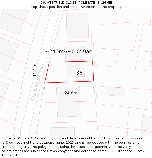 36, WESTFIELD CLOSE, POLEGATE, BN26 6EJ: Plot and title map