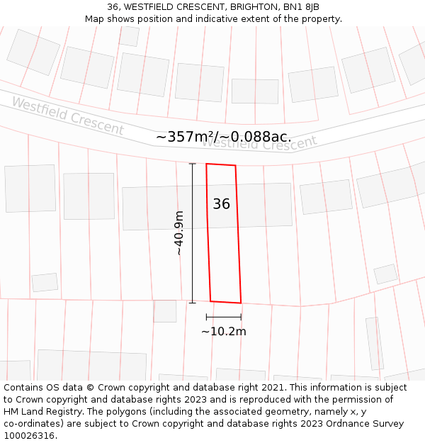 36, WESTFIELD CRESCENT, BRIGHTON, BN1 8JB: Plot and title map