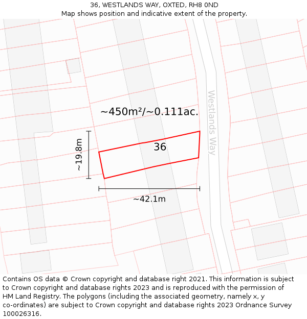 36, WESTLANDS WAY, OXTED, RH8 0ND: Plot and title map