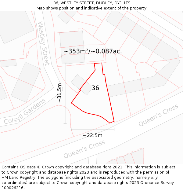 36, WESTLEY STREET, DUDLEY, DY1 1TS: Plot and title map