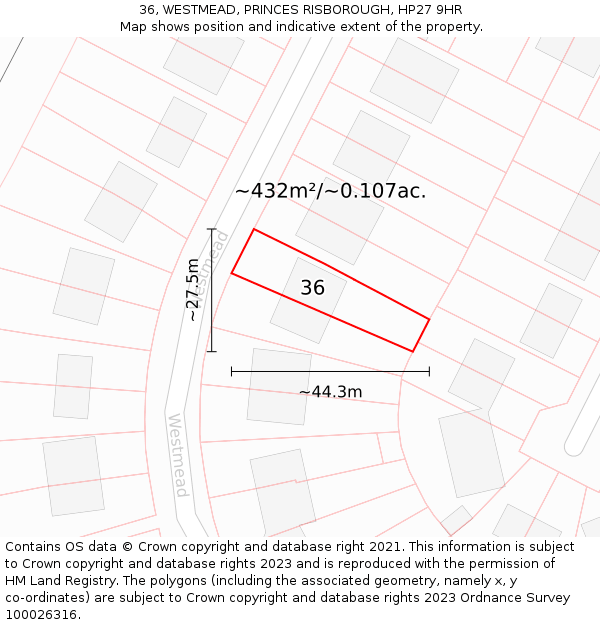 36, WESTMEAD, PRINCES RISBOROUGH, HP27 9HR: Plot and title map