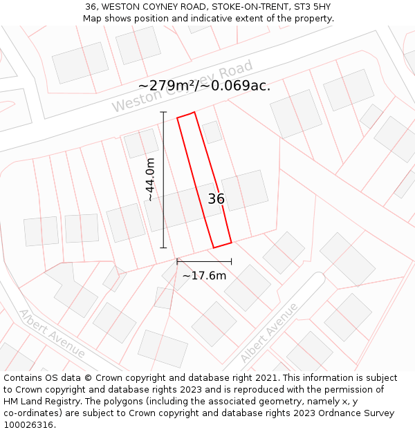 36, WESTON COYNEY ROAD, STOKE-ON-TRENT, ST3 5HY: Plot and title map