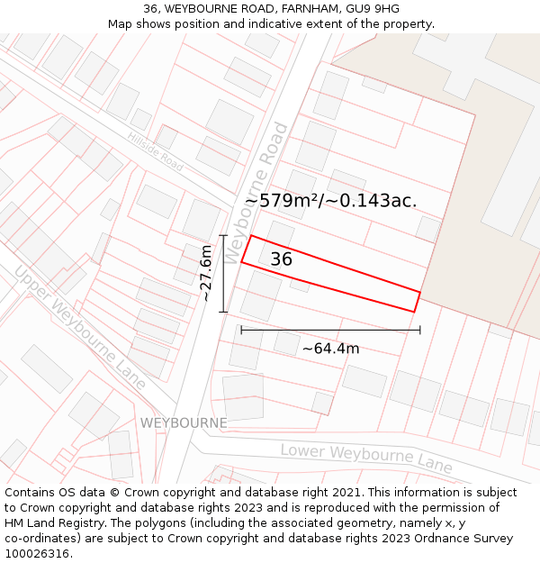 36, WEYBOURNE ROAD, FARNHAM, GU9 9HG: Plot and title map