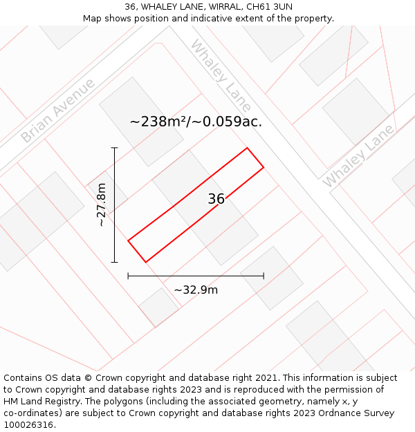 36, WHALEY LANE, WIRRAL, CH61 3UN: Plot and title map