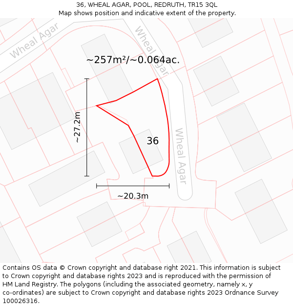 36, WHEAL AGAR, POOL, REDRUTH, TR15 3QL: Plot and title map