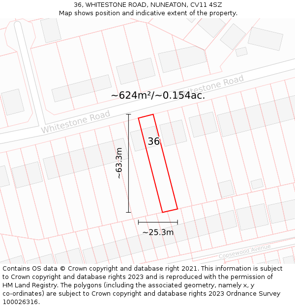36, WHITESTONE ROAD, NUNEATON, CV11 4SZ: Plot and title map