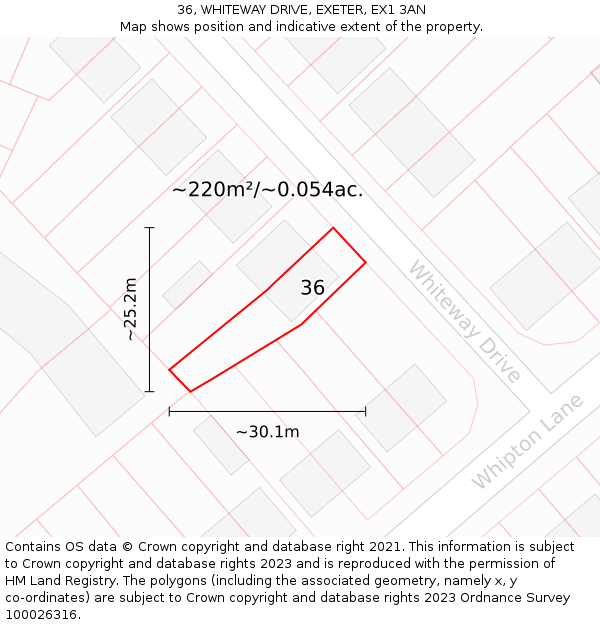 36, WHITEWAY DRIVE, EXETER, EX1 3AN: Plot and title map