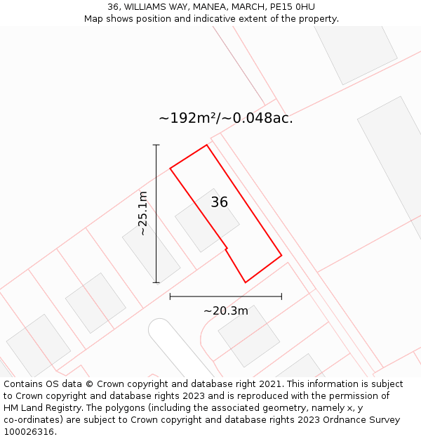 36, WILLIAMS WAY, MANEA, MARCH, PE15 0HU: Plot and title map
