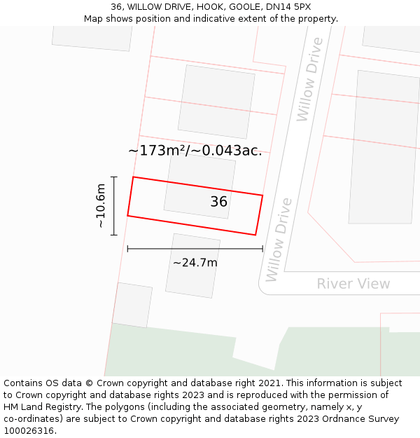 36, WILLOW DRIVE, HOOK, GOOLE, DN14 5PX: Plot and title map