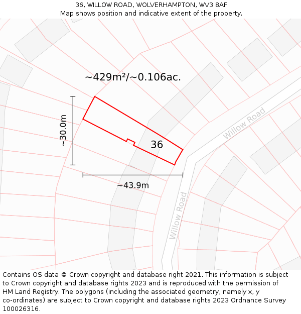 36, WILLOW ROAD, WOLVERHAMPTON, WV3 8AF: Plot and title map