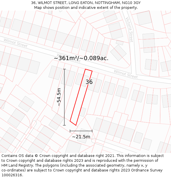 36, WILMOT STREET, LONG EATON, NOTTINGHAM, NG10 3GY: Plot and title map