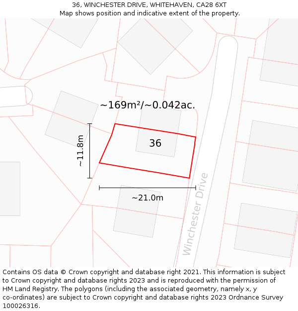 36, WINCHESTER DRIVE, WHITEHAVEN, CA28 6XT: Plot and title map