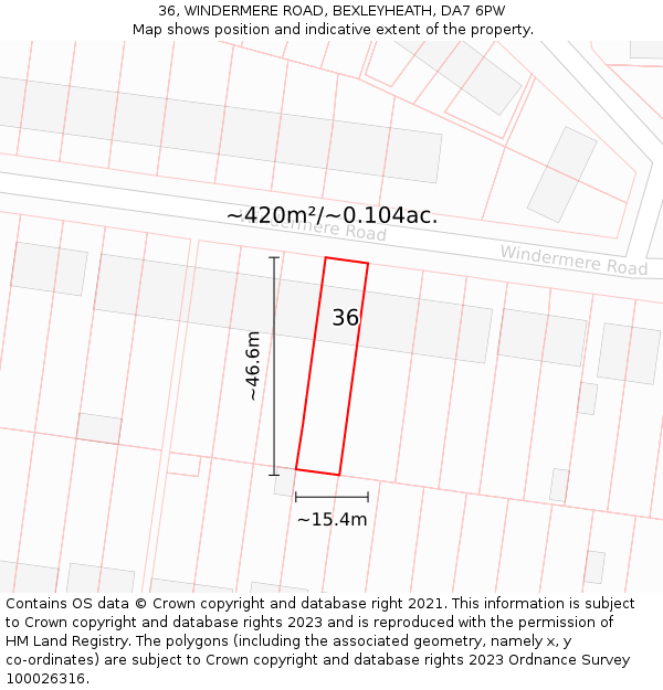36, WINDERMERE ROAD, BEXLEYHEATH, DA7 6PW: Plot and title map