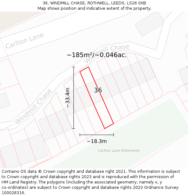 36, WINDMILL CHASE, ROTHWELL, LEEDS, LS26 0XB: Plot and title map