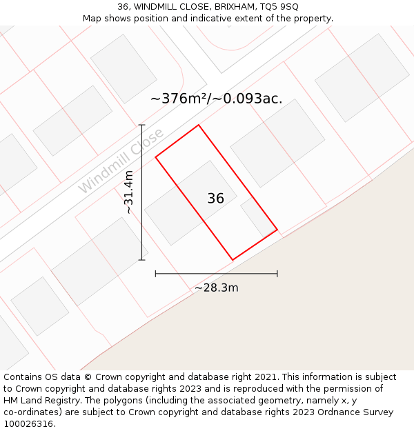 36, WINDMILL CLOSE, BRIXHAM, TQ5 9SQ: Plot and title map