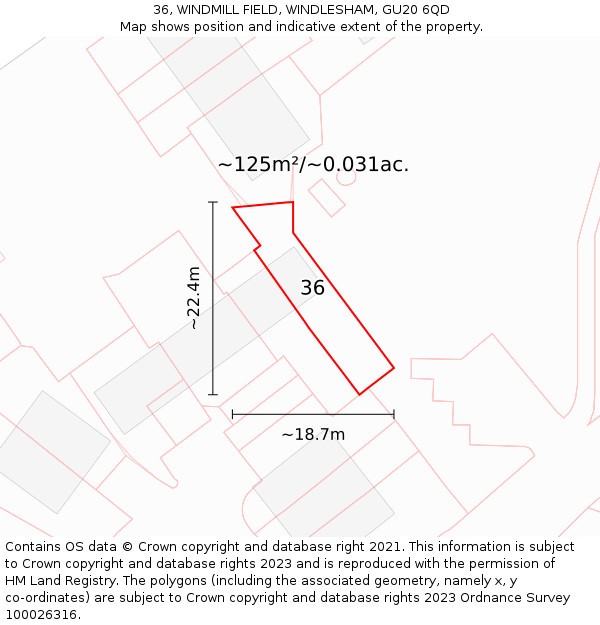 36, WINDMILL FIELD, WINDLESHAM, GU20 6QD: Plot and title map