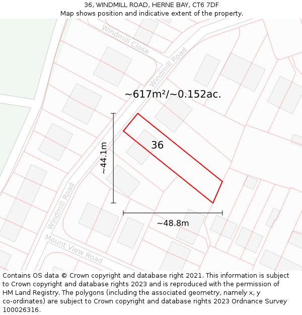 36, WINDMILL ROAD, HERNE BAY, CT6 7DF: Plot and title map