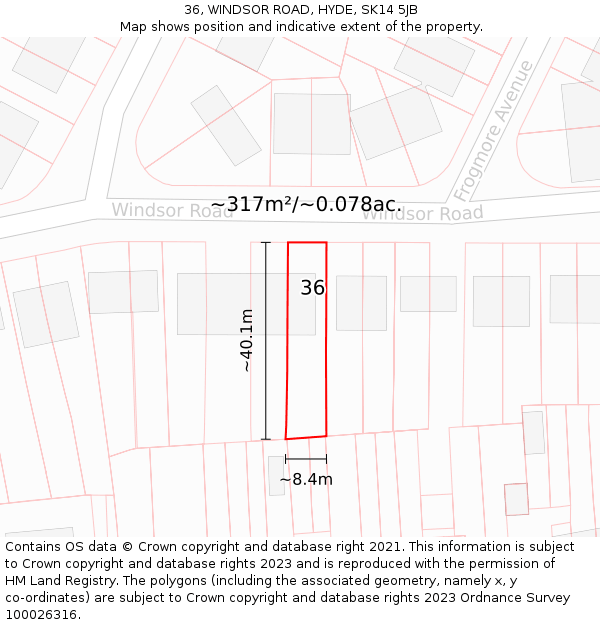 36, WINDSOR ROAD, HYDE, SK14 5JB: Plot and title map