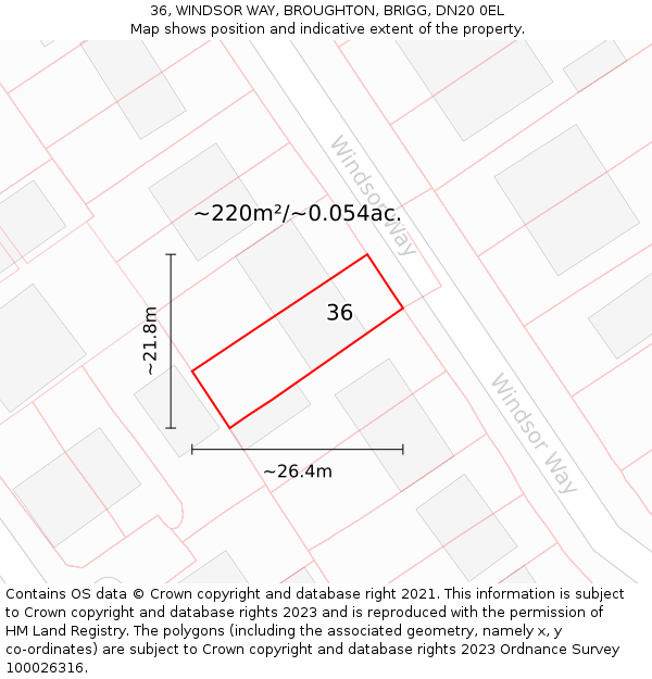 36, WINDSOR WAY, BROUGHTON, BRIGG, DN20 0EL: Plot and title map