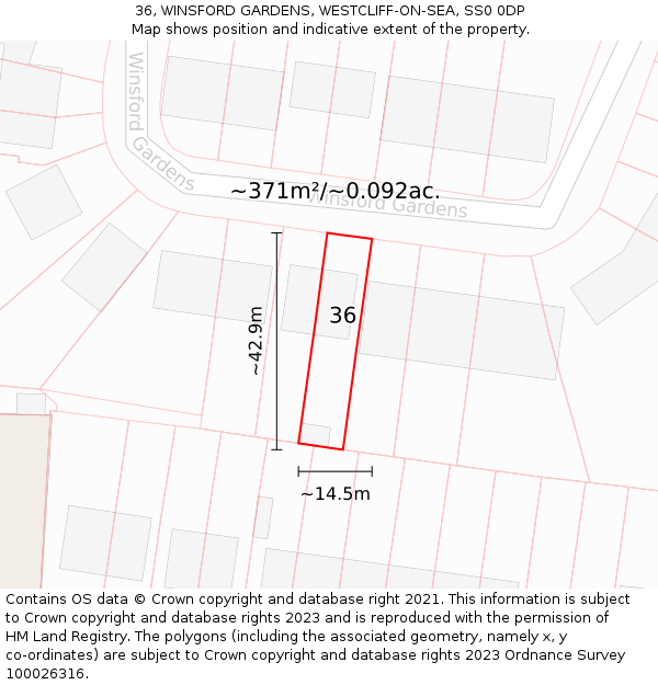 36, WINSFORD GARDENS, WESTCLIFF-ON-SEA, SS0 0DP: Plot and title map
