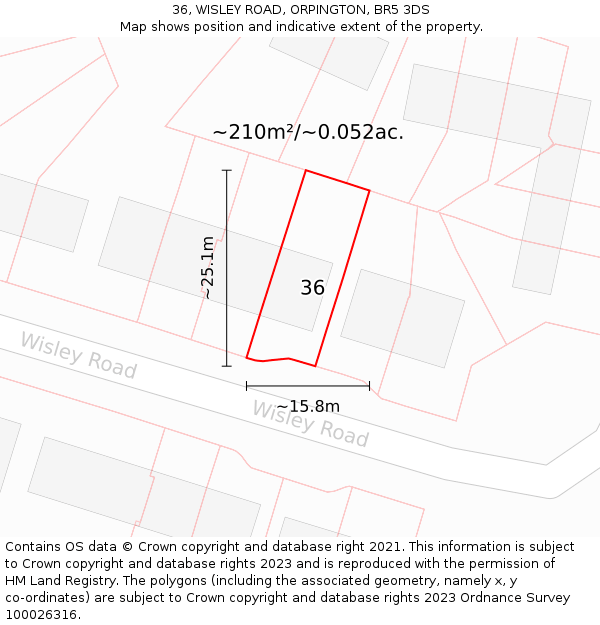 36, WISLEY ROAD, ORPINGTON, BR5 3DS: Plot and title map
