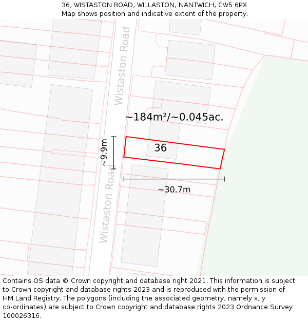 36, WISTASTON ROAD, WILLASTON, NANTWICH, CW5 6PX: Plot and title map