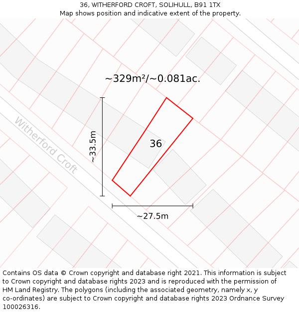36, WITHERFORD CROFT, SOLIHULL, B91 1TX: Plot and title map