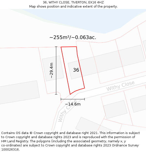 36, WITHY CLOSE, TIVERTON, EX16 4HZ: Plot and title map