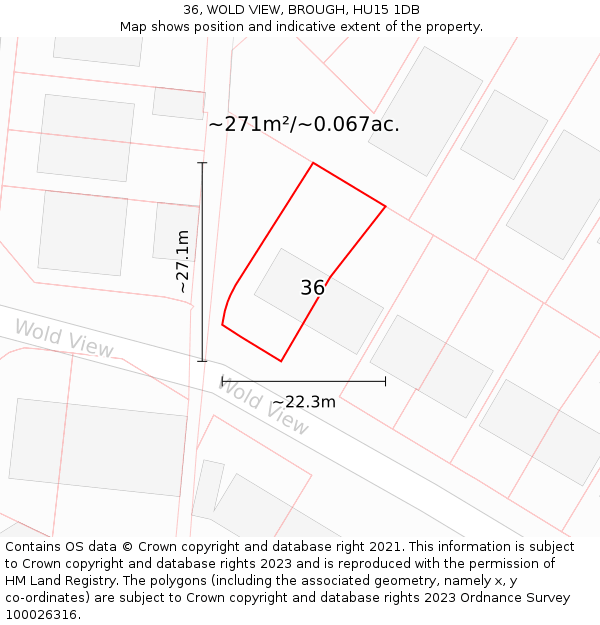 36, WOLD VIEW, BROUGH, HU15 1DB: Plot and title map
