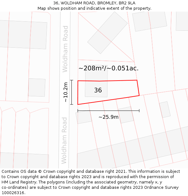 36, WOLDHAM ROAD, BROMLEY, BR2 9LA: Plot and title map