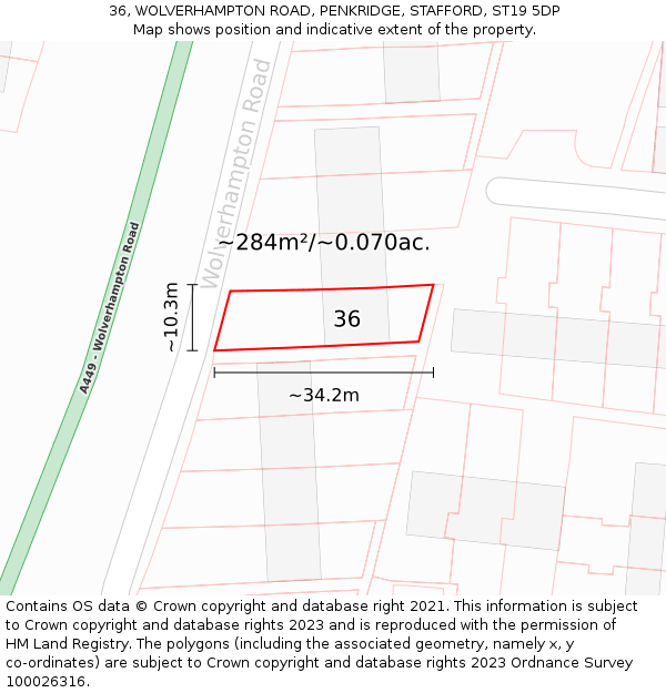 36, WOLVERHAMPTON ROAD, PENKRIDGE, STAFFORD, ST19 5DP: Plot and title map