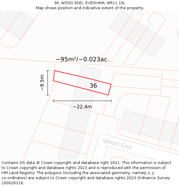 36, WOOD END, EVESHAM, WR11 1XL: Plot and title map