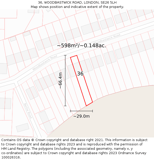 36, WOODBASTWICK ROAD, LONDON, SE26 5LH: Plot and title map