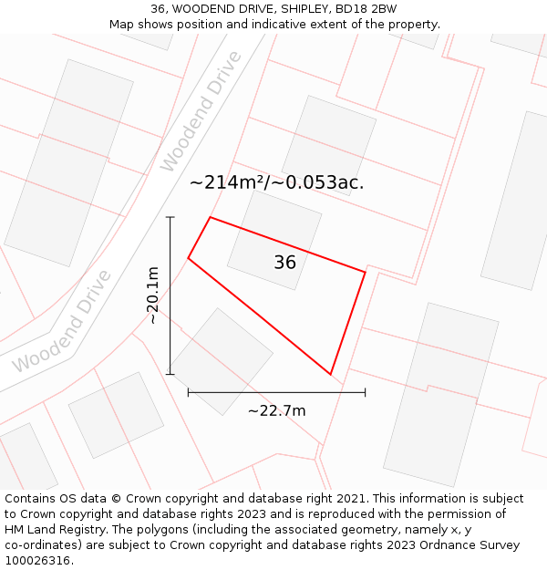 36, WOODEND DRIVE, SHIPLEY, BD18 2BW: Plot and title map