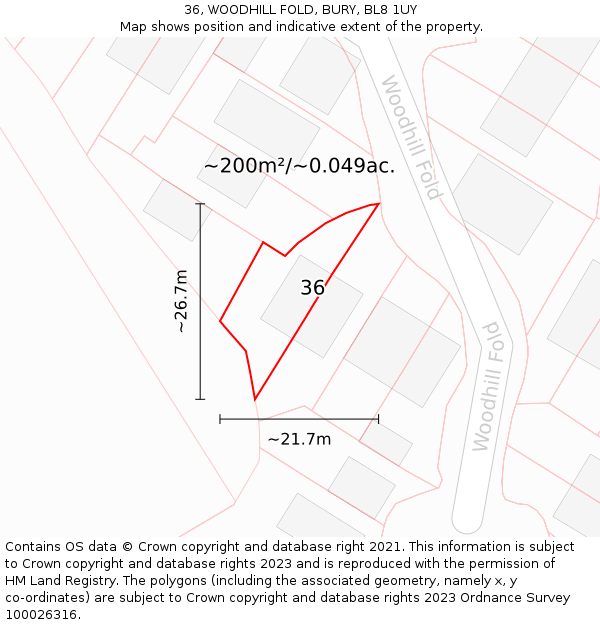36, WOODHILL FOLD, BURY, BL8 1UY: Plot and title map