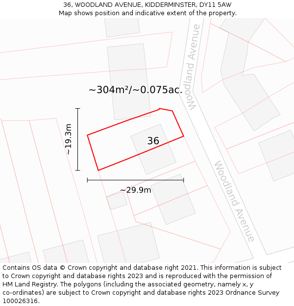 36, WOODLAND AVENUE, KIDDERMINSTER, DY11 5AW: Plot and title map