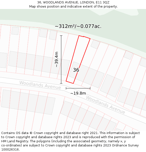 36, WOODLANDS AVENUE, LONDON, E11 3QZ: Plot and title map