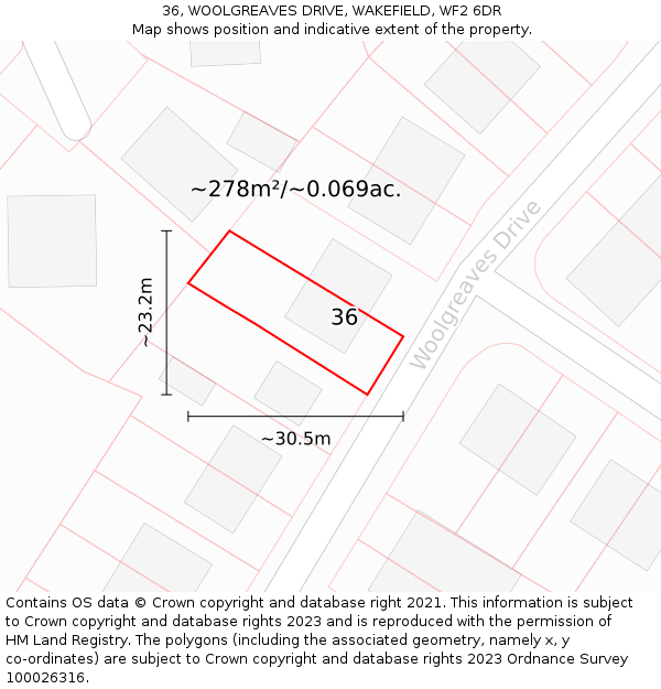 36, WOOLGREAVES DRIVE, WAKEFIELD, WF2 6DR: Plot and title map