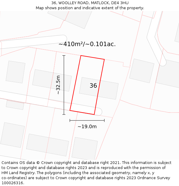 36, WOOLLEY ROAD, MATLOCK, DE4 3HU: Plot and title map