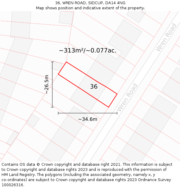 36, WREN ROAD, SIDCUP, DA14 4NG: Plot and title map