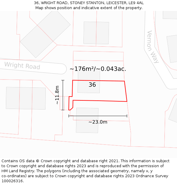 36, WRIGHT ROAD, STONEY STANTON, LEICESTER, LE9 4AL: Plot and title map